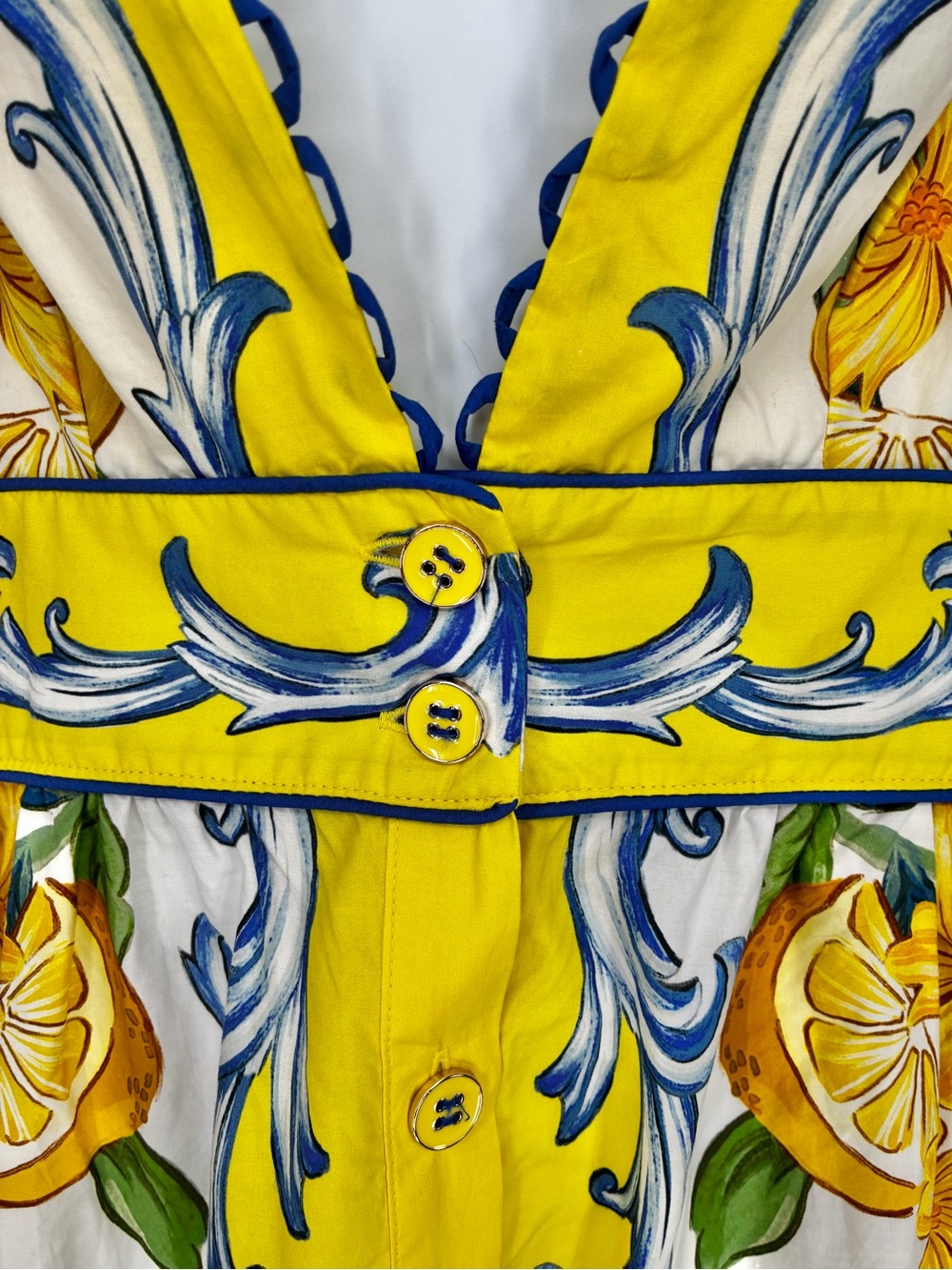 Farm Rio Yellow Mediterranean Sicily Scarf Lemon Tile Dress Medium - Picture 7 of 16